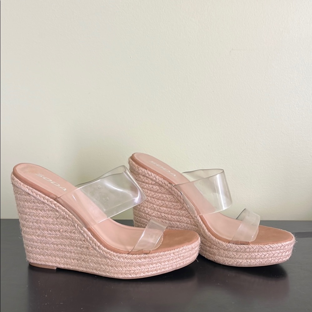 SODA CLEAR DOUBLE STRAP ESPADRILLE WEDGES-